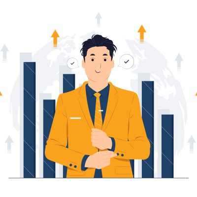 Concept illu Concept illustration of Powerful Successful Young Business man with high self esteem and confidence dressed in stylish suit, pointing himself with fingers proud and happy flat cartoon style
